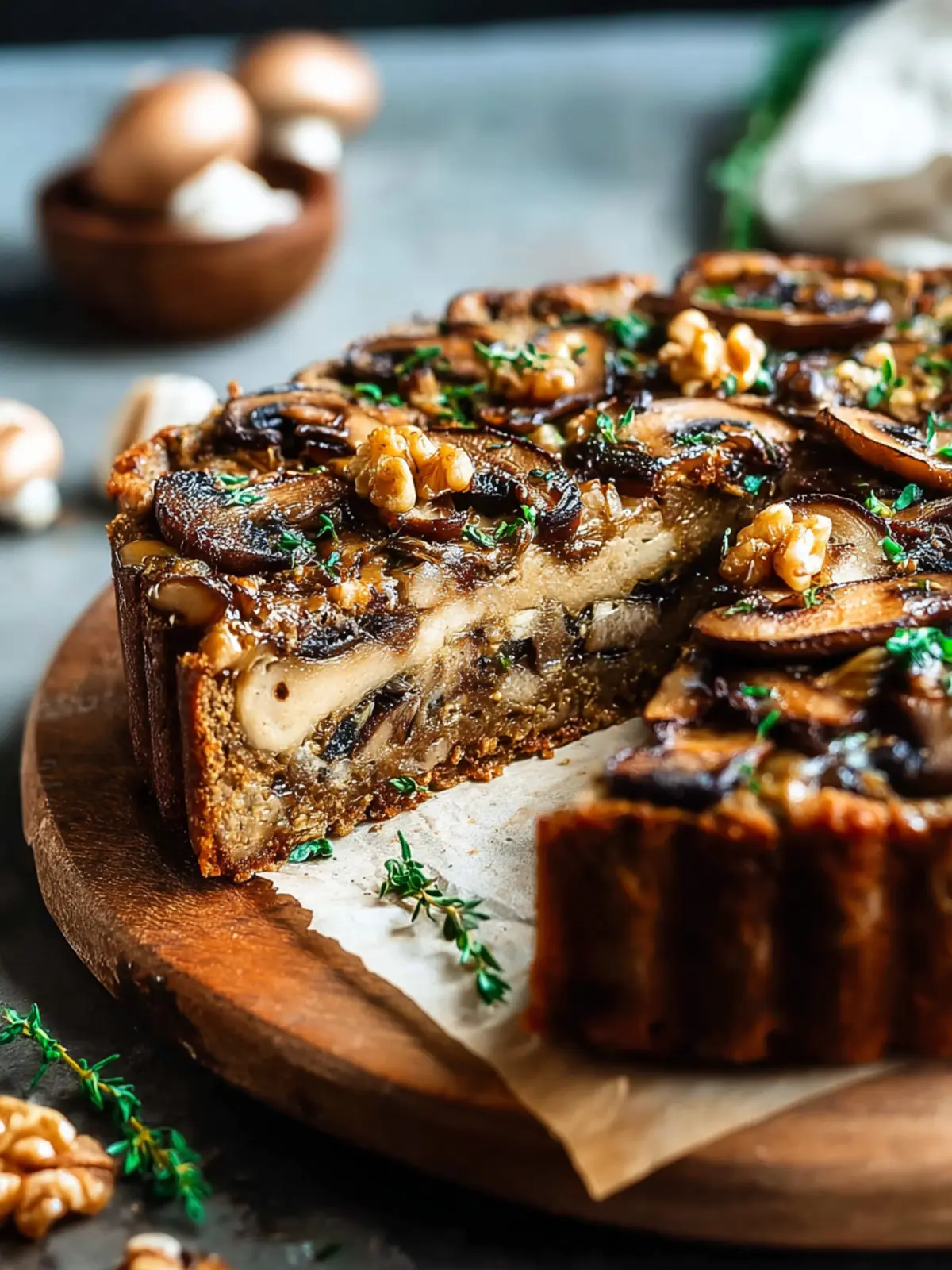 Irresistible Vegan Mushroom and Walnut Savory Cake Recipe First Image